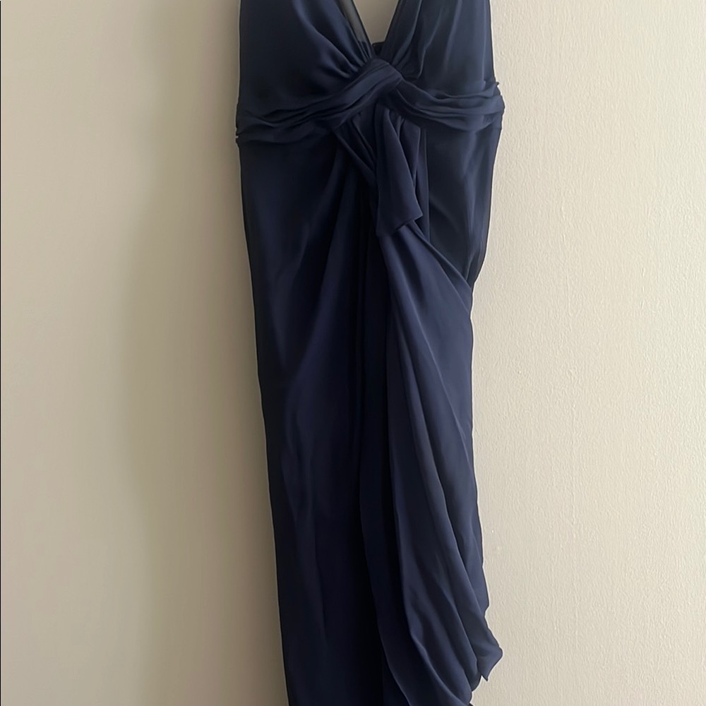 White by Vera Wang Bridesmaid Valentina Chiffon Column Gown in Navy SIze 4 - Picture 3 of 5